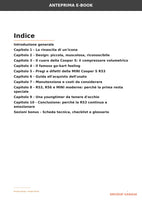 Indice dell’e-book MINI Cooper S R53 con capitoli su storia, tecnica, pregi, difetti e guida all’acquisto