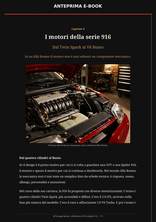 Anteprima dell’e-book Alfa Romeo GTV e Spider 916 dedicata ai motori Twin Spark e V6 Busso