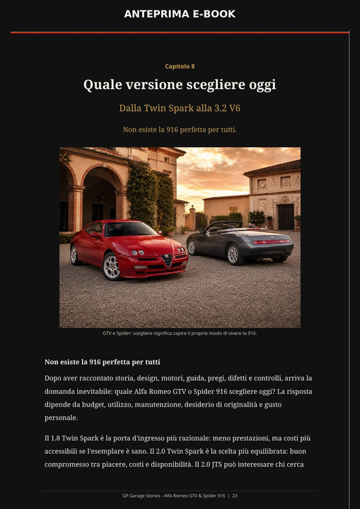 Anteprima dell’e-book Alfa Romeo GTV e Spider 916 sulla scelta della versione e della motorizzazione