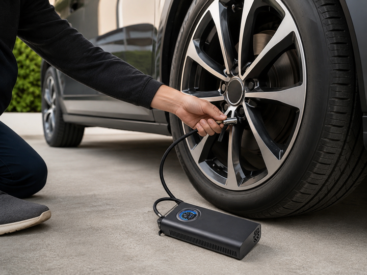 Compressore per Auto, Moto, Biciclette portatile con Batteria Ricaricabile