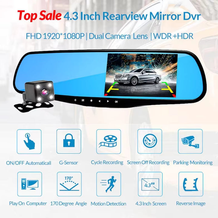 Specchietto Retrovisore Dash Cam Smart DVR con Doppia camera